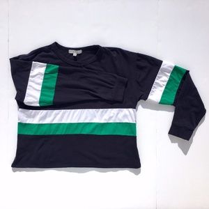 Gaze Color Block Rugby Stripe Cropped Long Sleeve Top M